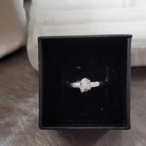 Rare Promise Ring Real Diamond Rock Four Prong  Sterling Silver Size 7